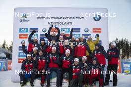 14.03.2020, Kontiolahti, Finland (FIN): Tiril Eckhoff (NOR), Ingrid Landmark Tandrevold (NOR), Siegfried Mazet (FRA) coach team Norway, Synnoeve Solemdal (NOR), (l-r) -  IBU World Cup Biathlon, cups, Kontiolahti (FIN). www.nordicfocus.com. © Manzoni/NordicFocus. Every downloaded picture is fee-liable.