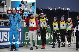 26.02.2020, Minsk-Raubichi, Belarus (BLR): Sergey Bocharnikov (BLR), Adam Vaclavik (CZE), Dmytro Pidruchnyi (UKR), Emilien Claude (FRA), Sturla Holm Laegreid (NOR), (l-r) - IBU Open European Championships Biathlon, SuperSprint men, Minsk-Raubichi (BLR). www.nordicfocus.com. © Manzoni/NordicFocus. Every downloaded picture is fee-liable.