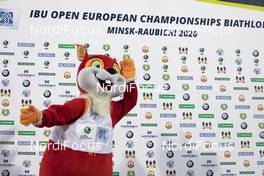 26.02.2020, Minsk-Raubichi, Belarus (BLR): Event Feature: mascott - IBU Open European Championships Biathlon, SuperSprint men, Minsk-Raubichi (BLR). www.nordicfocus.com. © Manzoni/NordicFocus. Every downloaded picture is fee-liable.