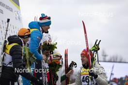 29.02.2020, Minsk-Raubichi, Belarus (BLR): Andrejs Rastorgujevs (LAT), Matvey Eliseev (RUS), Roman Rees (GER), (l-r) - IBU Open European championships biathlon, sprint men, Minsk-Raubichi (BLR). www.nordicfocus.com. © Manzoni/NordicFocus. Every downloaded picture is fee-liable.