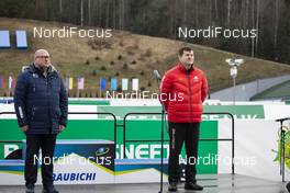 26.02.2020, Minsk-Raubichi, Belarus (BLR): Niklas Carlsson (SWE), IBU Secretary General, Aliaksandr Baraulia (BLR), Deputy Minister of Sports and Tourism of the Republic of Belarus, (l-r) - IBU Open European championships biathlon, Opening Ceremony, Minsk-Raubichi (BLR), Minsk-Raubichi (BLR). www.nordicfocus.com. © Manzoni/NordicFocus. Every downloaded picture is fee-liable.