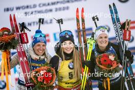 18.02.2020, Antholz, Italy (ITA): Vanessa Hinz (GER), Dorothea Wierer (ITA), Marte Olsbu Roeiseland (NOR), (l-r) - IBU World Championships Biathlon, individual women, Antholz (ITA). www.nordicfocus.com. © Modica/NordicFocus. Every downloaded picture is fee-liable.