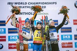 18.02.2020, Antholz, Italy (ITA): Vanessa Hinz (GER), Dorothea Wierer (ITA), Marte Olsbu Roeiseland (NOR), (l-r) - IBU World Championships Biathlon, individual women, Antholz (ITA). www.nordicfocus.com. © Modica/NordicFocus. Every downloaded picture is fee-liable.