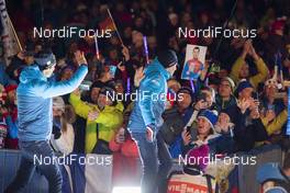 15.02.2020, Antholz, Italy (ITA): Martin Fourcade (FRA), Quentin Fillon Maillet (FRA), (l-r) - IBU World Championships Biathlon, medals, Antholz (ITA). www.nordicfocus.com. © Manzoni/NordicFocus. Every downloaded picture is fee-liable.