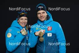 20.02.2020, Antholz, Italy (ITA): Anais Bescond (FRA), Emilien Jacquelin (FRA), (l-r) - IBU world championships biathlon, medals, Antholz (ITA). www.nordicfocus.com. © Manzoni/NordicFocus. Every downloaded picture is fee-liable.