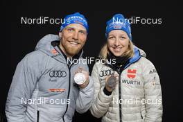20.02.2020, Antholz, Italy (ITA): Erik Lesser (GER), Franziska Preuss (GER), (l-r) - IBU world championships biathlon, medals, Antholz (ITA). www.nordicfocus.com. © Manzoni/NordicFocus. Every downloaded picture is fee-liable.