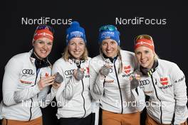 22.02.2020, Antholz, Italy (ITA): Denise Herrmann (GER), Franziska Preuss (GER), Vanessa Hinz (GER), Karolin Horchler (GER), (l-r) - IBU world championships biathlon, medals, Antholz (ITA). www.nordicfocus.com. © Manzoni/NordicFocus. Every downloaded picture is fee-liable.