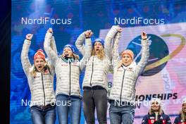 22.02.2020, Antholz, Italy (ITA): Karolin Horchler (GER), Vanessa Hinz (GER), Franziska Preuss (GER), Denise Herrmann (GER), (l-r) - IBU world championships biathlon, medals, Antholz (ITA). www.nordicfocus.com. © Modica/NordicFocus. Every downloaded picture is fee-liable.