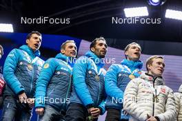 22.02.2020, Antholz, Italy (ITA): Emilien Jacquelin (FRA), Martin Fourcade (FRA), Simon Desthieux (FRA), Quentin Fillon Maillet (FRA), (l-r) - IBU world championships biathlon, medals, Antholz (ITA). www.nordicfocus.com. © Modica/NordicFocus. Every downloaded picture is fee-liable.