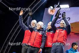 22.02.2020, Antholz, Italy (ITA): Vetle Sjaastad Christiansen (NOR), Johannes Dale (NOR), Tarjei Boe (NOR), Johannes Thingnes Boe (NOR), (l-r) - IBU world championships biathlon, medals, Antholz (ITA). www.nordicfocus.com. © Modica/NordicFocus. Every downloaded picture is fee-liable.