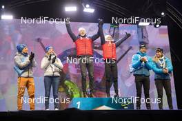 20.02.2020, Antholz, Italy (ITA): Erik Lesser (GER), Franziska Preuss (GER), Johannes Thingnes Boe (NOR), Marte Olsbu Roeiseland (NOR), Emilien Jacquelin (FRA), Anais Bescond (FRA), (l-r) - IBU world championships biathlon, medals, Antholz (ITA). www.nordicfocus.com. © Manzoni/NordicFocus. Every downloaded picture is fee-liable.