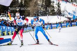 13.02.2020, Antholz, Italy (ITA): Johannes Thingnes Boe (NOR), Dominik Windisch (ITA), (l-r) - IBU World Championships Biathlon, relay mixed, Antholz (ITA). www.nordicfocus.com. © Modica/NordicFocus. Every downloaded picture is fee-liable.