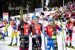 16.02.2020, Antholz, Italy (ITA): Johannes Thingnes Boe (NOR), Emilien Jacquelin (FRA), Alexander Loginov (RUS), (l-r)  - IBU World Championships Biathlon, pursuit men, Antholz (ITA). www.nordicfocus.com. © Modica/NordicFocus. Every downloaded picture is fee-liable.