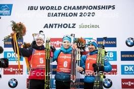 16.02.2020, Antholz, Italy (ITA): Johannes Thingnes Boe (NOR), Emilien Jacquelin (FRA), Alexander Loginov (RUS), (l-r) - IBU World Championships Biathlon, pursuit men, Antholz (ITA). www.nordicfocus.com. © Modica/NordicFocus. Every downloaded picture is fee-liable.