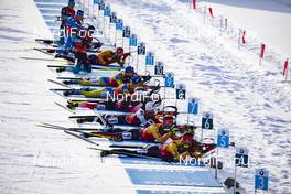 16.02.2020, Antholz, Italy (ITA): Jesper Nelin (SWE), Sebastian Samuelsson (SWE), Johannes Dale (NOR), Felix Leitner (AUT), Arnd Peiffer (GER), Philipp Horn (GER), (l-r) - IBU World Championships Biathlon, pursuit men, Antholz (ITA). www.nordicfocus.com. © Manzoni/NordicFocus. Every downloaded picture is fee-liable.