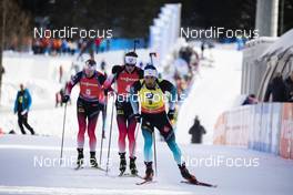 16.02.2020, Antholz, Italy (ITA): Johannes Thingnes Boe (NOR), Tarjei Boe (NOR), Martin Fourcade (FRA), (l-r) - IBU World Championships Biathlon, pursuit men, Antholz (ITA). www.nordicfocus.com. © Manzoni/NordicFocus. Every downloaded picture is fee-liable.