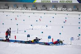 16.02.2020, Antholz, Italy (ITA): Johannes Thingnes Boe (NOR), Martin Fourcade (FRA), Alexander Loginov (RUS), (l-r) - IBU World Championships Biathlon, pursuit men, Antholz (ITA). www.nordicfocus.com. © Manzoni/NordicFocus. Every downloaded picture is fee-liable.