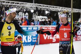 16.02.2020, Antholz, Italy (ITA): Martin Fourcade (FRA), Johannes Thingnes Boe (NOR), (l-r) - IBU World Championships Biathlon, pursuit men, Antholz (ITA). www.nordicfocus.com. © Manzoni/NordicFocus. Every downloaded picture is fee-liable.