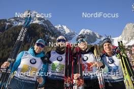 22.02.2020, Antholz, Italy (ITA): Simon Desthieux (FRA), Martin Fourcade (FRA), Emilien Jacquelin (FRA), Quentin Fillon Maillet (FRA), (l-r) - IBU world championships biathlon, relay men, Antholz (ITA). www.nordicfocus.com. © Manzoni/NordicFocus. Every downloaded picture is fee-liable.