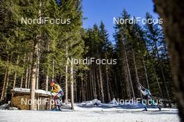 22.02.2020, Antholz, Italy (ITA): Arnd Peiffer (GER), Simon Desthieux (FRA), (l-r) - IBU World Championships Biathlon, relay men, Antholz (ITA). www.nordicfocus.com. © Modica/NordicFocus. Every downloaded picture is fee-liable.