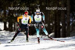 22.02.2020, Antholz, Italy (ITA): Martin Fourcade (FRA), Philipp Horn (GER), (l-r) - IBU World Championships Biathlon, relay men, Antholz (ITA). www.nordicfocus.com. © Modica/NordicFocus. Every downloaded picture is fee-liable.