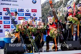 22.02.2020, Antholz, Italy (ITA): Synnoeve Solemdal (NOR), Ingrid Landmark Tandrevold (NOR), Tiril Eckhoff (NOR), (l-r) - IBU World Championships Biathlon, relay women, Antholz (ITA). www.nordicfocus.com. © Modica/NordicFocus. Every downloaded picture is fee-liable.