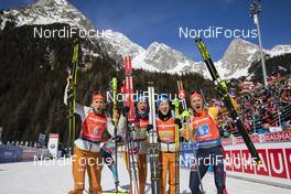 22.02.2020, Antholz, Italy (ITA): Karolin Horchler (GER), Vanessa Hinz (GER), Franziska Preuss (GER), Denise Herrmann (GER), (l-r) - IBU World Championships Biathlon, relay women, Antholz (ITA). www.nordicfocus.com. © Manzoni/NordicFocus. Every downloaded picture is fee-liable.
