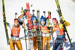 22.02.2020, Antholz, Italy (ITA): Karolin Horchler (GER), Vanessa Hinz (GER), Franziska Preuss (GER), Denise Herrmann (GER), (l-r) - IBU World Championships Biathlon, relay women, Antholz (ITA). www.nordicfocus.com. © Modica/NordicFocus. Every downloaded picture is fee-liable.