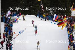 20.02.2020, Antholz, Italy (ITA): Lena Haecki (SUI), Franziska Preuss (GER), Lisa Theresa Hauser (AUT), Anais Bescond (FRA), Marte Olsbu Roeiseland (NOR), Hanna Oeberg (SWE), (l-r) - IBU World Championships Biathlon, single mixed relay, Antholz (ITA). www.nordicfocus.com. © Manzoni/NordicFocus. Every downloaded picture is fee-liable.