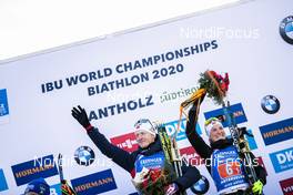 20.02.2020, Antholz, Italy (ITA): Marte Olsbu Roeiseland (NOR), Johannes Thingnes Boe (NOR), (l-r) - IBU World Championships Biathlon, single mixed relay, Antholz (ITA). www.nordicfocus.com. © Modica/NordicFocus. Every downloaded picture is fee-liable.