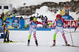 20.02.2020, Antholz, Italy (ITA): Nika Blazenic (CRO), Kresimir Crnkovic (CRO), (l-r) - IBU World Championships Biathlon, single mixed relay, Antholz (ITA). www.nordicfocus.com. © Manzoni/NordicFocus. Every downloaded picture is fee-liable.