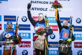 20.02.2020, Antholz, Italy (ITA): Marte Olsbu Roeiseland (NOR), Johannes Thingnes Boe (NOR), Erik Lesser (GER), (l-r) - IBU World Championships Biathlon, single mixed relay, Antholz (ITA). www.nordicfocus.com. © Modica/NordicFocus. Every downloaded picture is fee-liable.