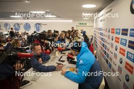 20.02.2020, Antholz, Italy (ITA): Event Feature: Crowded press conference - IBU World Championships Biathlon, single mixed relay, Antholz (ITA). www.nordicfocus.com. © Manzoni/NordicFocus. Every downloaded picture is fee-liable.