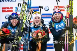 14.02.2020, Antholz, Italy (ITA): Susan Dunklee (USA), Marte Olsbu Roeiseland (NOR), Lucie Charvatova (CZE), (l-r) - IBU World Championships Biathlon, sprint women, Antholz (ITA). www.nordicfocus.com. © Modica/NordicFocus. Every downloaded picture is fee-liable.