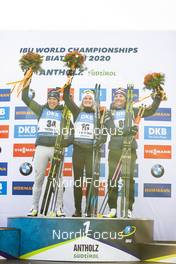 14.02.2020, Antholz, Italy (ITA): Susan Dunklee (USA), Marte Olsbu Roeiseland (NOR), Lucie Charvatova (CZE), (l-r) - IBU World Championships Biathlon, sprint women, Antholz (ITA). www.nordicfocus.com. © Modica/NordicFocus. Every downloaded picture is fee-liable.