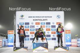 06.12.2020, Kontiolahti, Finland (FIN): Marte Olsbu Roeiseland (NOR), Tiril Eckhoff (NOR), Hanna Oeberg (SWE), (l-r) -  IBU World Cup Biathlon, pursuit women, Kontiolahti (FIN). www.nordicfocus.com. © Manzoni/NordicFocus. Every downloaded picture is fee-liable.