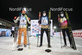 03.12.2020, Kontiolahti, Finland (FIN): Arnd Peiffer (GER), Tarjei Boe (NOR), Johannes Thingnes Boe (NOR), (l-r) -  IBU World Cup Biathlon, sprint men, Kontiolahti (FIN). www.nordicfocus.com. © Manzoni/NordicFocus. Every downloaded picture is fee-liable.