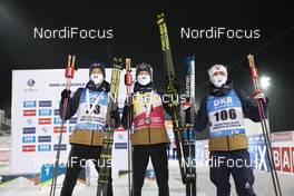 03.12.2020, Kontiolahti, Finland (FIN): Tarjei Boe (NOR), Johannes Thingnes Boe (NOR), Erlend Bjoentegaard (NOR), (l-r) -  IBU World Cup Biathlon, sprint men, Kontiolahti (FIN). www.nordicfocus.com. © Manzoni/NordicFocus. Every downloaded picture is fee-liable.