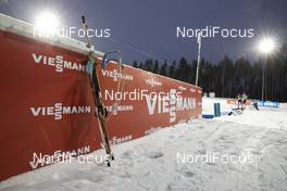 02.12.2020, Kontiolahti, Finland (FIN): Industry Feature: a biathlon riffle is placed at a Viessmann banner at the shooting range -  IBU World Cup Biathlon, training, Kontiolahti (FIN). www.nordicfocus.com. © Manzoni/NordicFocus. Every downloaded picture is fee-liable.