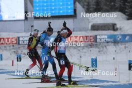 12.12.2020, Hochfilzen, Austria (AUT): Johannes Dale (NOR), Emilien Jacquelin (FRA), Johannes Thingnes Boe (NOR), (l-r) -  IBU World Cup Biathlon, pursuit men, Hochfilzen (AUT). www.nordicfocus.com. © Manzoni/NordicFocus. Every downloaded picture is fee-liable.