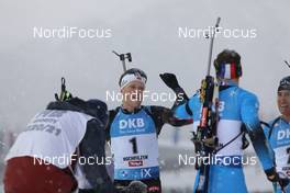 12.12.2020, Hochfilzen, Austria (AUT): Johannes Dale (NOR), Emilien Jacquelin (FRA), Quentin Fillon Maillet (FRA), (l-r) -  IBU World Cup Biathlon, pursuit men, Hochfilzen (AUT). www.nordicfocus.com. © Manzoni/NordicFocus. Every downloaded picture is fee-liable.