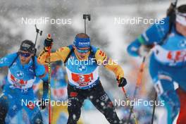 13.12.2020, Hochfilzen, Austria (AUT): Antonin Guigonnat (FRA), Erik Lesser (GER), (l-r) -  IBU World Cup Biathlon, relay men, Hochfilzen (AUT). www.nordicfocus.com. © Manzoni/NordicFocus. Every downloaded picture is fee-liable.