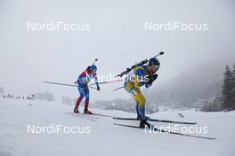 13.12.2020, Hochfilzen, Austria (AUT): Jesper Nelin (SWE), Evgeniy Garanichev (RUS), (l-r) -  IBU World Cup Biathlon, relay men, Hochfilzen (AUT). www.nordicfocus.com. © Manzoni/NordicFocus. Every downloaded picture is fee-liable.