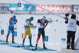 13.12.2020, Hochfilzen, Austria (AUT): Alexander Loginov (RUS), Sebastian Samuelsson (SWE), Johannes Thingnes Boe (NOR), (l-r) -  IBU World Cup Biathlon, relay men, Hochfilzen (AUT). www.nordicfocus.com. © Manzoni/NordicFocus. Every downloaded picture is fee-liable.