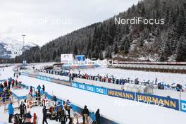 12.12.2020, Hochfilzen, Austria (AUT): Event Feature: Track atmosphere with an overview the mixed zone and the shooting range of the biathlon venue of Hochfilzen -  IBU World Cup Biathlon, relay women, Hochfilzen (AUT). www.nordicfocus.com. © Manzoni/NordicFocus. Every downloaded picture is fee-liable.