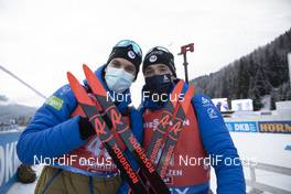 11.12.2020, Hochfilzen, Austria (AUT): Emilien Jacquelin (FRA), Fabien Claude (FRA), (l-r) -  IBU World Cup Biathlon, sprint men, Hochfilzen (AUT). www.nordicfocus.com. © Manzoni/NordicFocus. Every downloaded picture is fee-liable.