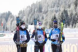 11.12.2020, Hochfilzen, Austria (AUT): Marte Olsbu Roeiseland (NOR), Marketa Davidova (CZE), Julia Simon (FRA), (l-r) -  IBU World Cup Biathlon, sprint women, Hochfilzen (AUT). www.nordicfocus.com. © Manzoni/NordicFocus. Every downloaded picture is fee-liable.