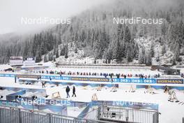 10.12.2020, Hochfilzen, Austria (AUT): Feature: Track atmosphere with an overview the mixed zone and the shooting range of the biathlon venue of Hochfilzen -  IBU World Cup Biathlon, training, Hochfilzen (AUT). www.nordicfocus.com. © Manzoni/NordicFocus. Every downloaded picture is fee-liable.