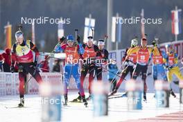 20.12.2020, Hochfilzen, Austria (AUT): Johannes Thingnes Boe (NOR), Alexander Loginov (RUS), Tarjei Boe (NOR), Sturla Holm Laegreid (NOR), Arnd Peiffer (GER), (l-r) -  IBU World Cup Biathlon, mass men, Hochfilzen (AUT). www.nordicfocus.com. © Manzoni/NordicFocus. Every downloaded picture is fee-liable.