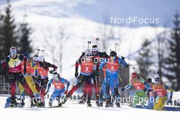 20.12.2020, Hochfilzen, Austria (AUT): Johannes Thingnes Boe (NOR), Johannes Dale (NOR), Quentin Fillon Maillet (FRA), Simon Desthieux (FRA), Fabien Claude, Jakov Fak (SLO) (l-r) -  IBU World Cup Biathlon, mass men, Hochfilzen (AUT). www.nordicfocus.com. © Manzoni/NordicFocus. Every downloaded picture is fee-liable.
